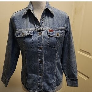 Avirex Long Sleeve Denim Shirt Size small shacket snaps jean RARE Vintage Y2K